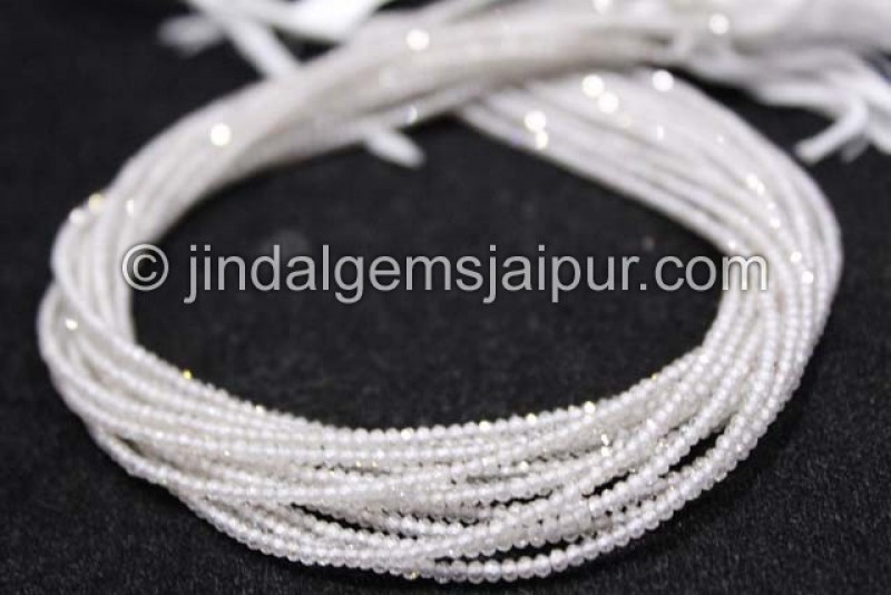 Natural White Zircon Micro Cut Round Shape Beads